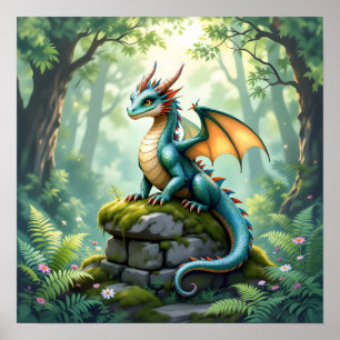 Affiche Dragon de Whimsical sur pierre antique
