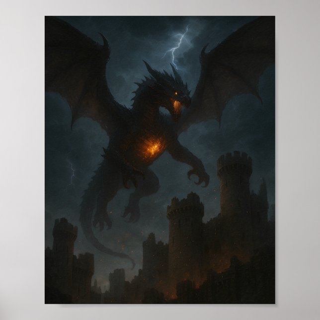 Affiche Dragon d'Inferno au-dessus d'un château sombre (Devant)