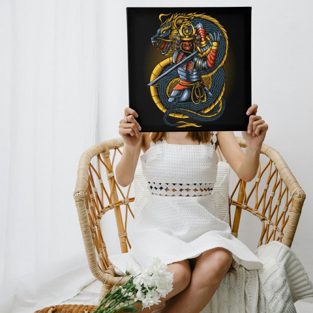 Affiche Dragon d'or japonais et guerrier de samouraï (Créateur téléchargé)
