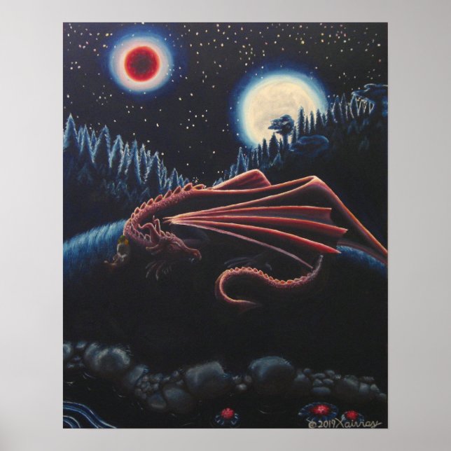 Affiche Dragon dormant et cavalier sous la Lune Rouge (Devant)