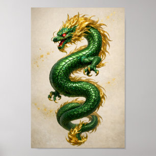 Affiche Dragon Emeraude à Crinière Dorée – Créature Mythiq