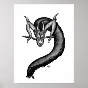 Affiche Dragon en style tatouage