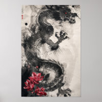 Dragon et fleurs pinceau traditionnel japonais
