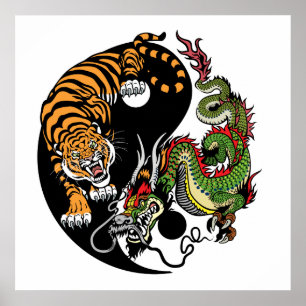 Affiche dragon et tigre yin yang