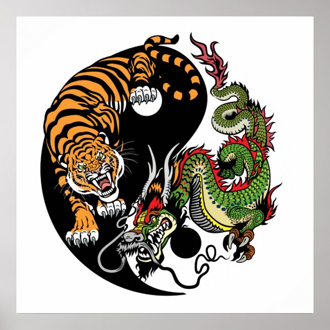 Affiche dragon et tigre yin yang (Devant)