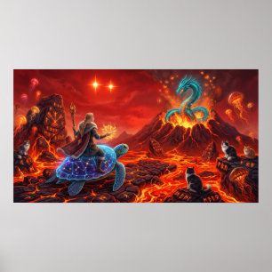 Affiche Dragon et Tortue du Monde — Fantaisie de Feu Vikin