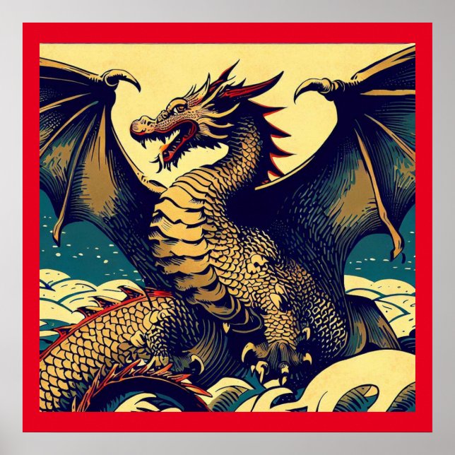Affiche Dragon européen Imaginaire - Bois coupé 1 (Devant)