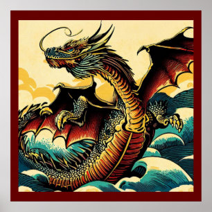 Affiche Dragon européen Imaginaire - Bois coupé 2