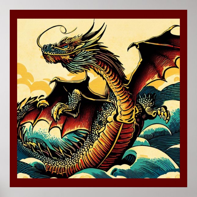 Affiche Dragon européen Imaginaire - Bois coupé 2 (Devant)