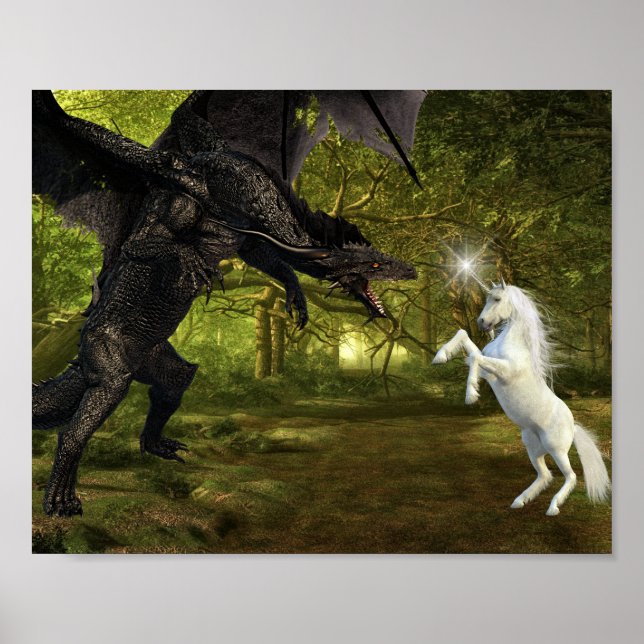 Affiche Dragon foncé contre Imaginaire de la licorne batai (Devant)