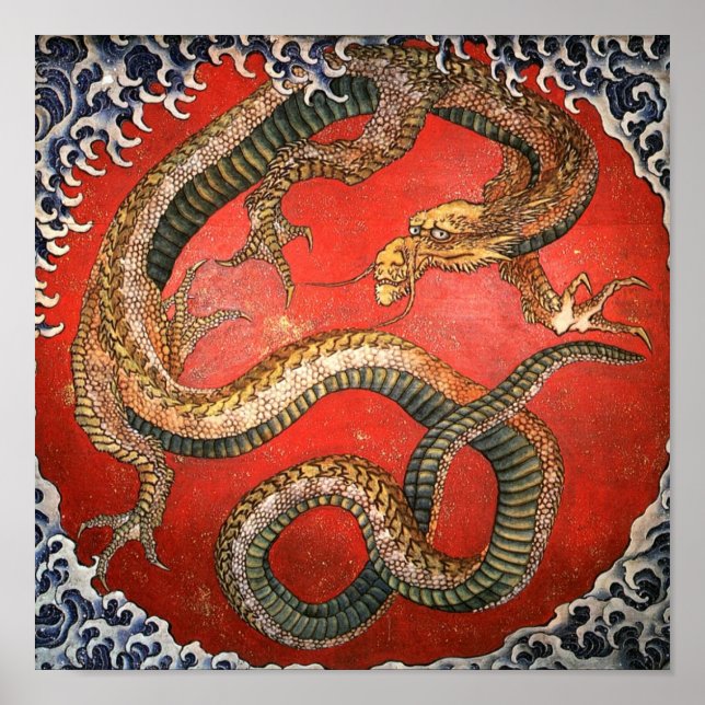 Affiche Dragon, Hokusai Art japonais (Devant)