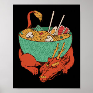 Affiche Dragon Japonais Dormir Avec Ramen Bowl Ramen Noo