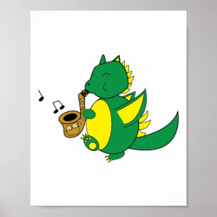 Affiche Dragon jouant de la musique saxophone