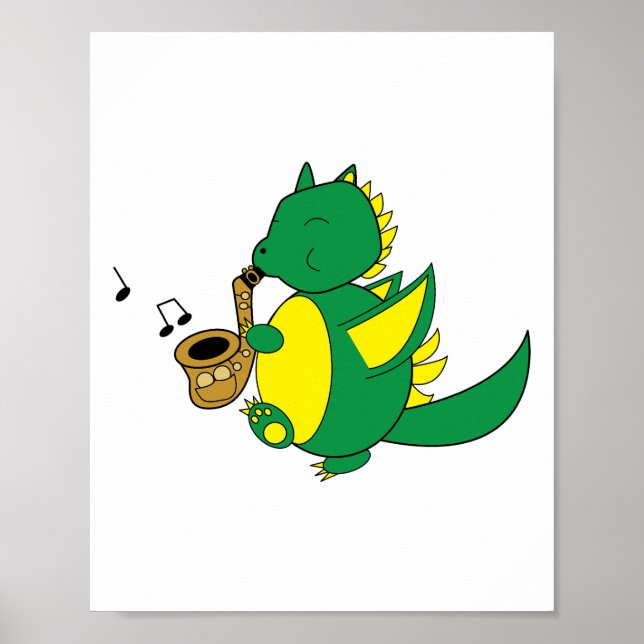 Affiche Dragon jouant de la musique saxophone (Devant)