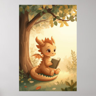 Affiche Dragon Lecture Nursery Livre de Contes Fantastique