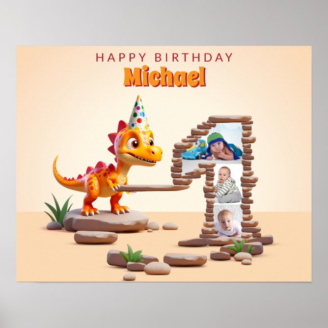 Affiche Dragon Little Dino | Photo Big Number 1st Birday (Devant)