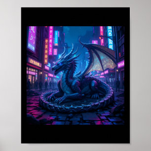 Affiche Dragon Majestueux Cyberpunk Reposé À Neon City Sti