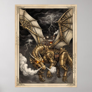 Affiche Dragon mécanique Steampunk Engrenages en laiton Vi