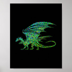 Affiche Dragon Mosaïque Vert Incroyable