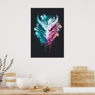 Affiche Dragon Néon Pastel Éclaboussé