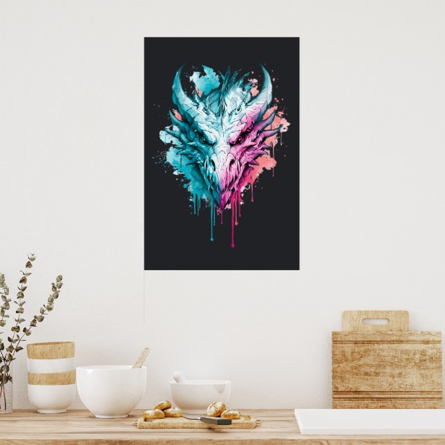 Affiche Dragon Néon Pastel Éclaboussé (Cuisine)