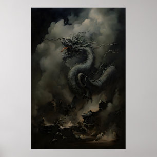 Affiche Dragon Noir Dark Academia, Nouvel An Chinois, Moo