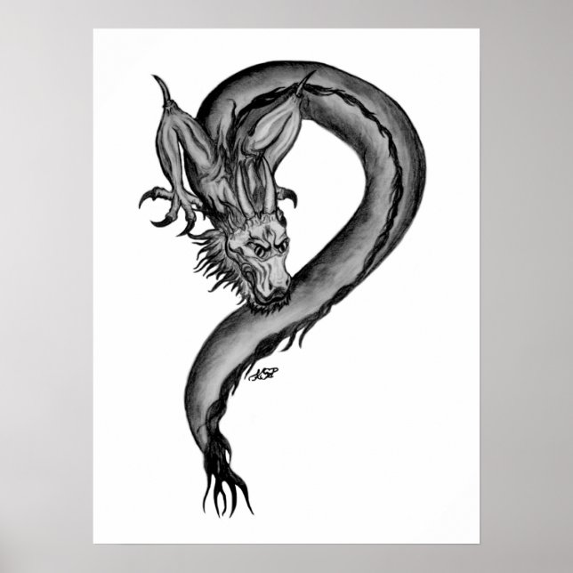Affiche Dragon noir et blanc (Devant)