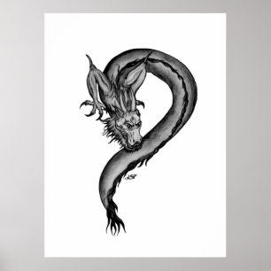 Affiche Dragon noir et blanc