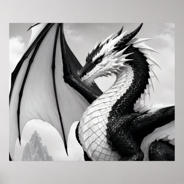 Affiche Dragon noir et blanc (Devant)