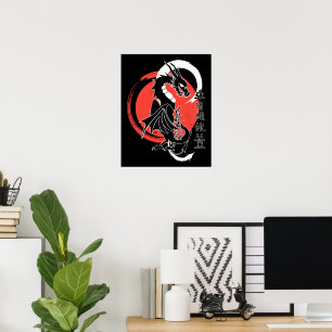 Affiche Dragon noir, lune rouge