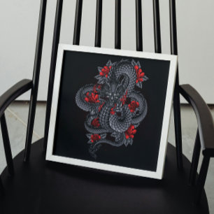 Affiche Dragon noir, Roses rouges