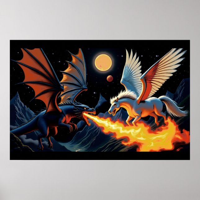 Affiche Dragon qui souffle du feu et Pégase (Devant)