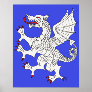 Affiche Dragon rampant argent