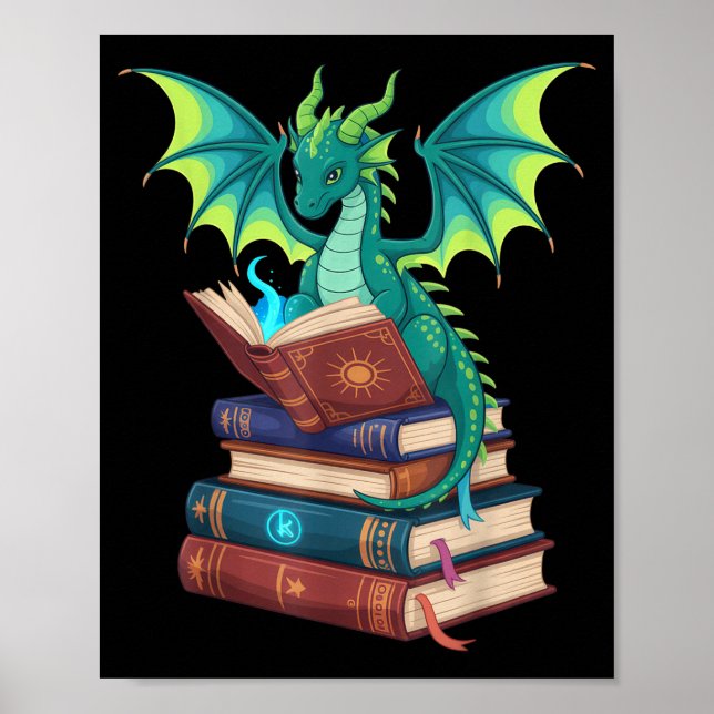 Affiche Dragon Reading Books Fantasy Lovers Mythical Creat (Devant)