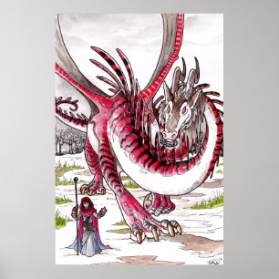 Affiche Dragon rouge en fonte de neige