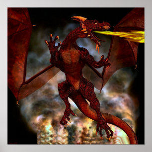 Affiche Dragon rouge féroce