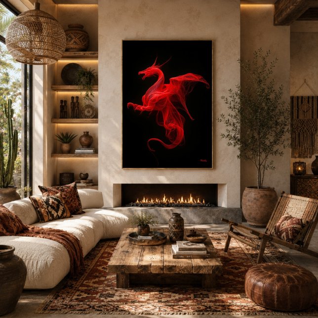 Affiche Dragon Rouge Néon Flux Quantique (Créateur téléchargé)