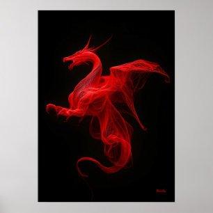 Affiche Dragon Rouge Néon Flux Quantique