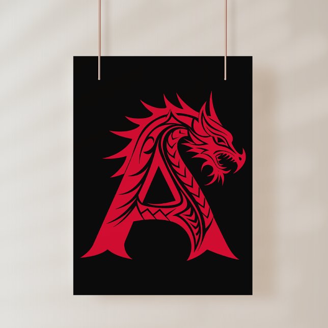 Affiche Dragon Styled Letter A, Dragon Alphabet, Monogram (Créateur téléchargé)