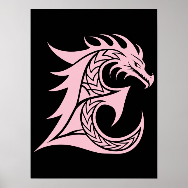Affiche Dragon Styled Letter E, Dragon Alphabet, Monogram (Devant)