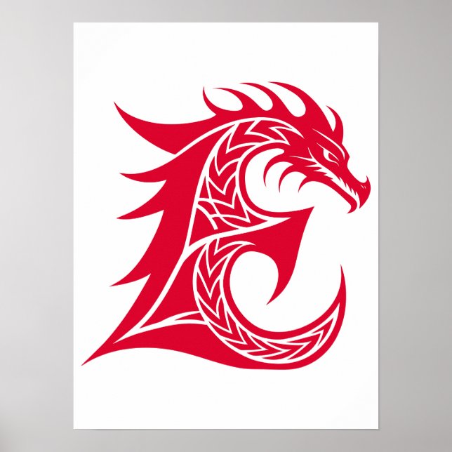 Affiche Dragon Styled Letter E, Dragon Alphabet, Monogram (Devant)