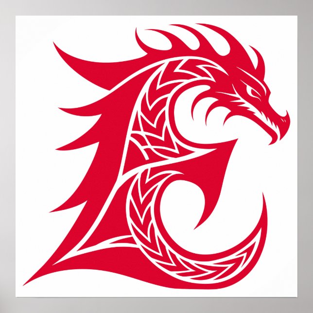 Affiche Dragon Styled Letter E, Dragon Alphabet, Monogram (Devant)