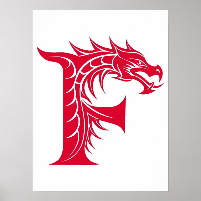 Affiche Dragon Styled Letter F, Dragon Alphabet, Monogram (Devant)