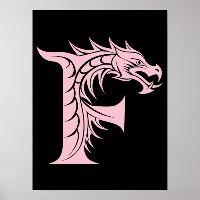 Affiche Dragon Styled Letter F, Dragon Alphabet, Monogram (Devant)