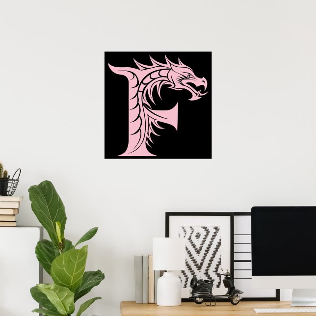 Affiche Dragon Styled Letter F, Dragon Alphabet, Monogram (Bureau à domicile)