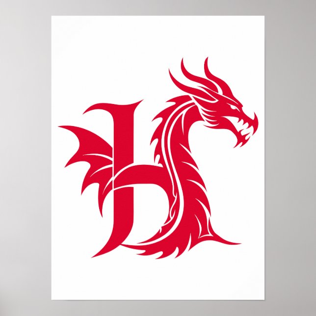 Affiche Dragon Styled Letter H, Dragon Alphabet, Monogram (Devant)