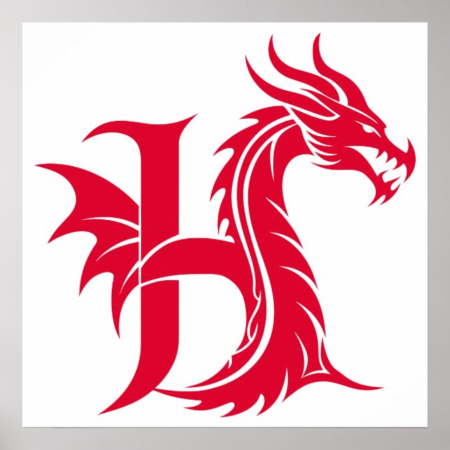Affiche Dragon Styled Letter H, Dragon Alphabet, Monogram (Devant)