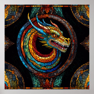 Affiche Dragon Swirl en mosaïque multicolore