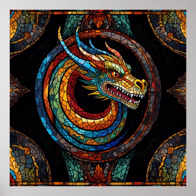 Affiche Dragon Swirl en mosaïque multicolore (Devant)