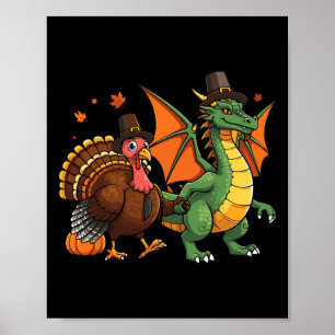 Affiche Dragon Turquie pèlerin Thanksgiving Citrouille Kid